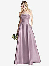 Alt View 6 Thumbnail - Suede Rose Strapless Bias Cuff Bodice Satin Gown with Pockets