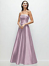 Front View Thumbnail - Suede Rose Strapless Bias Cuff Bodice Satin Gown with Pockets