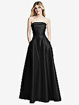 Alt View 3 Thumbnail - Black Strapless Bias Cuff Bodice Satin Gown with Pockets