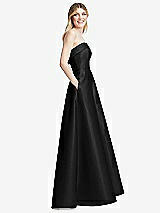 Alt View 5 Thumbnail - Black Strapless Bias Cuff Bodice Satin Gown with Pockets