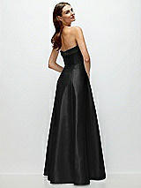 Side View Thumbnail - Black Strapless Bias Cuff Bodice Satin Gown with Pockets