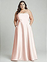 Alt View 1 Thumbnail - Blush Strapless Bias Cuff Bodice Satin Gown with Pockets