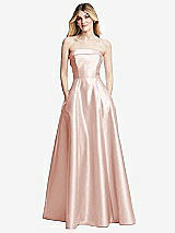 Alt View 3 Thumbnail - Blush Strapless Bias Cuff Bodice Satin Gown with Pockets