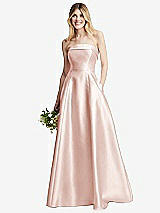 Alt View 6 Thumbnail - Blush Strapless Bias Cuff Bodice Satin Gown with Pockets