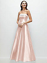 Front View Thumbnail - Blush Strapless Bias Cuff Bodice Satin Gown with Pockets