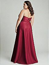 Alt View 2 Thumbnail - Burgundy Strapless Bias Cuff Bodice Satin Gown with Pockets