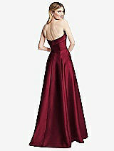 Alt View 4 Thumbnail - Burgundy Strapless Bias Cuff Bodice Satin Gown with Pockets