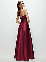 Side View Thumbnail - Burgundy Strapless Bias Cuff Bodice Satin Gown with Pockets