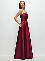 Rear View Thumbnail - Burgundy Strapless Bias Cuff Bodice Satin Gown with Pockets