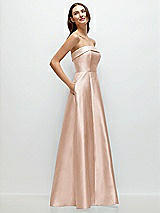 Rear View Thumbnail - Cameo Strapless Bias Cuff Bodice Satin Gown with Pockets