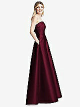 Alt View 5 Thumbnail - Cabernet Strapless Bias Cuff Bodice Satin Gown with Pockets