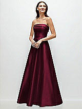 Front View Thumbnail - Cabernet Strapless Bias Cuff Bodice Satin Gown with Pockets