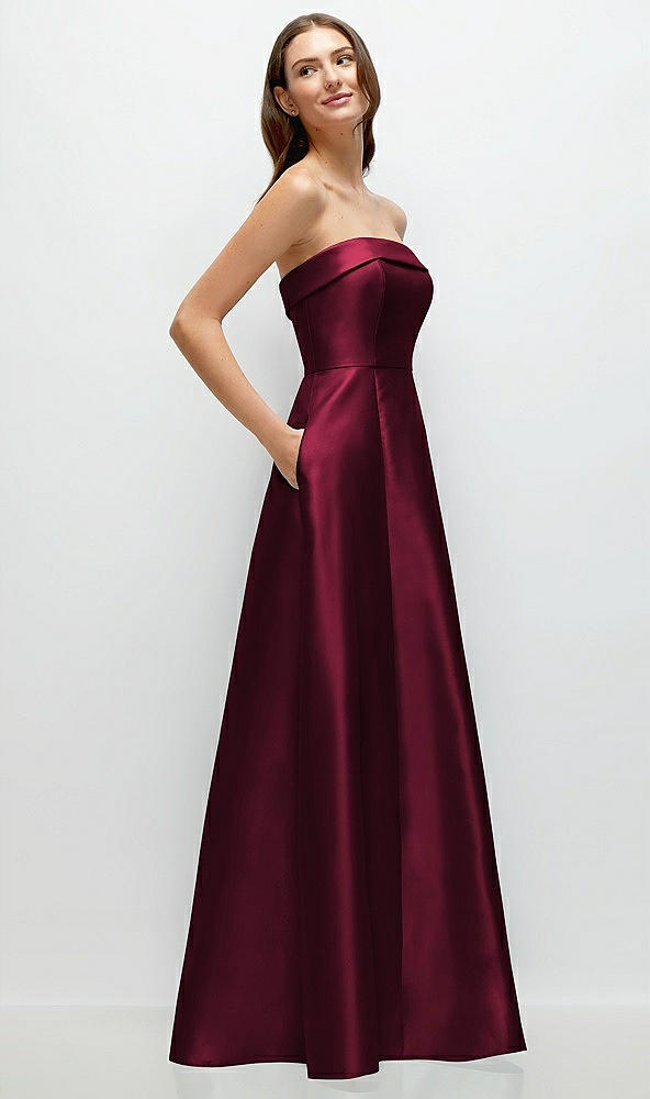 Back View - Cabernet Strapless Bias Cuff Bodice Satin Gown with Pockets