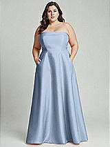 Alt View 1 Thumbnail - Cloudy Strapless Bias Cuff Bodice Satin Gown with Pockets