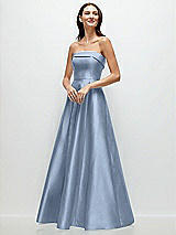 Front View Thumbnail - Cloudy Strapless Bias Cuff Bodice Satin Gown with Pockets