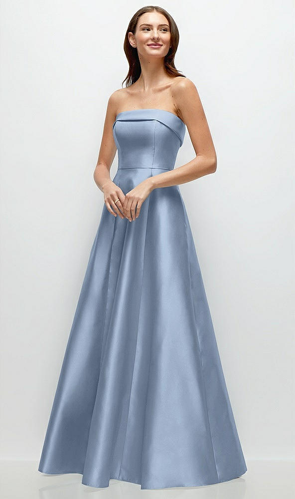 Front View - Cloudy Strapless Bias Cuff Bodice Satin Gown with Pockets