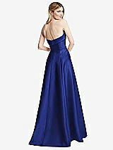 Alt View 4 Thumbnail - Cobalt Blue Strapless Bias Cuff Bodice Satin Gown with Pockets