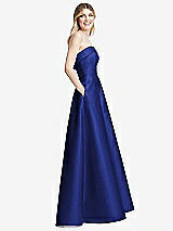 Alt View 5 Thumbnail - Cobalt Blue Strapless Bias Cuff Bodice Satin Gown with Pockets