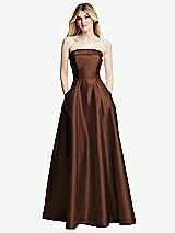 Alt View 3 Thumbnail - Cognac Strapless Bias Cuff Bodice Satin Gown with Pockets