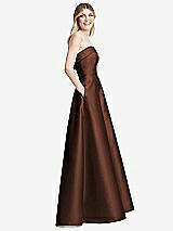 Alt View 5 Thumbnail - Cognac Strapless Bias Cuff Bodice Satin Gown with Pockets