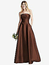 Alt View 6 Thumbnail - Cognac Strapless Bias Cuff Bodice Satin Gown with Pockets