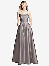 Alt View 3 Thumbnail - Cashmere Gray Strapless Bias Cuff Bodice Satin Gown with Pockets