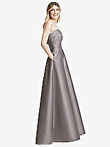 Alt View 5 Thumbnail - Cashmere Gray Strapless Bias Cuff Bodice Satin Gown with Pockets