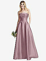 Alt View 6 Thumbnail - Dusty Rose Strapless Bias Cuff Bodice Satin Gown with Pockets