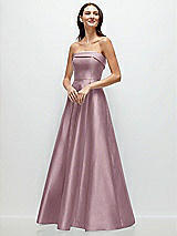 Front View Thumbnail - Dusty Rose Strapless Bias Cuff Bodice Satin Gown with Pockets