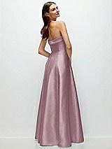 Side View Thumbnail - Dusty Rose Strapless Bias Cuff Bodice Satin Gown with Pockets