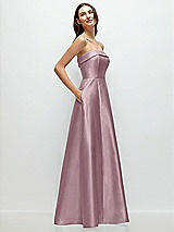 Rear View Thumbnail - Dusty Rose Strapless Bias Cuff Bodice Satin Gown with Pockets