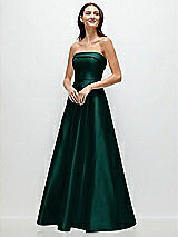 Front View Thumbnail - Evergreen Strapless Bias Cuff Bodice Satin Gown with Pockets