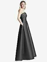 Alt View 5 Thumbnail - Gunmetal Strapless Bias Cuff Bodice Satin Gown with Pockets