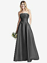 Alt View 6 Thumbnail - Gunmetal Strapless Bias Cuff Bodice Satin Gown with Pockets