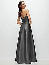 Side View Thumbnail - Gunmetal Strapless Bias Cuff Bodice Satin Gown with Pockets