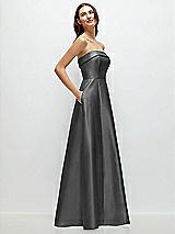 Rear View Thumbnail - Gunmetal Strapless Bias Cuff Bodice Satin Gown with Pockets