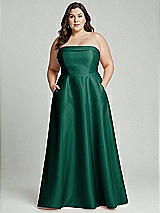 Alt View 1 Thumbnail - Hunter Green Strapless Bias Cuff Bodice Satin Gown with Pockets