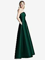 Alt View 5 Thumbnail - Hunter Green Strapless Bias Cuff Bodice Satin Gown with Pockets