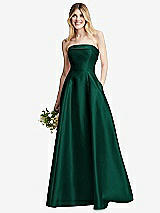 Alt View 6 Thumbnail - Hunter Green Strapless Bias Cuff Bodice Satin Gown with Pockets