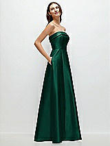 Rear View Thumbnail - Hunter Green Strapless Bias Cuff Bodice Satin Gown with Pockets