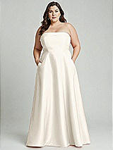 Alt View 1 Thumbnail - Ivory Strapless Bias Cuff Bodice Satin Gown with Pockets