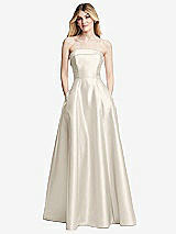 Alt View 3 Thumbnail - Ivory Strapless Bias Cuff Bodice Satin Gown with Pockets