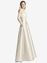 Alt View 5 Thumbnail - Ivory Strapless Bias Cuff Bodice Satin Gown with Pockets