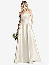 Alt View 6 Thumbnail - Ivory Strapless Bias Cuff Bodice Satin Gown with Pockets