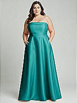 Alt View 1 Thumbnail - Jade Strapless Bias Cuff Bodice Satin Gown with Pockets