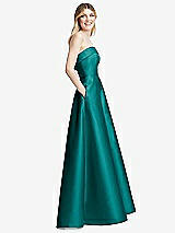 Alt View 5 Thumbnail - Jade Strapless Bias Cuff Bodice Satin Gown with Pockets