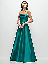 Front View Thumbnail - Jade Strapless Bias Cuff Bodice Satin Gown with Pockets