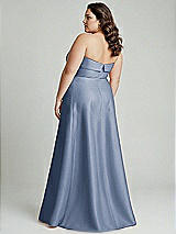 Alt View 2 Thumbnail - Larkspur Blue Strapless Bias Cuff Bodice Satin Gown with Pockets