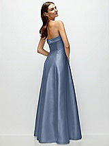 Side View Thumbnail - Larkspur Blue Strapless Bias Cuff Bodice Satin Gown with Pockets