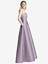 Alt View 5 Thumbnail - Lilac Haze Strapless Bias Cuff Bodice Satin Gown with Pockets